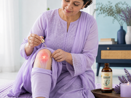 Applying Qadeem Nuskha massage oil to the knee